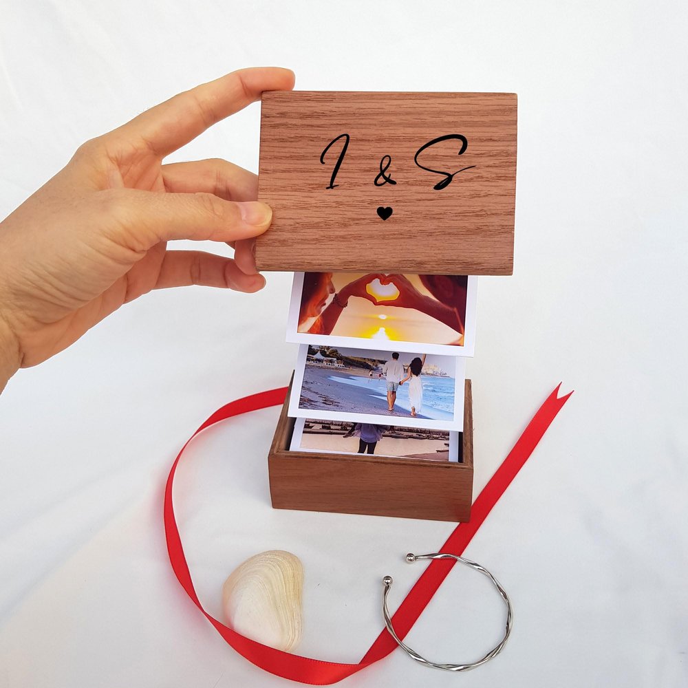 Wedding Photo Album Book Wooden Box, Custom Initial Name, Image Explosion Gift Box, Birthday Valentine, Anniversary, Wedding Gift E2-9