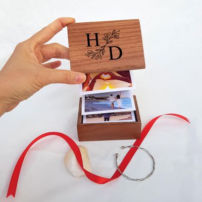 Couple Photo Album Wooden Box, Personalized Initial Name, Image Explosion Gift Box, Birthday Valentine, Anniversary, Wedding Gift D3-34
