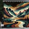 Ambesonne Boho Scenery Shower Curtain, Mid Century Modern Concept Surreal Dreamy Mountains River and Clouds, Cloth Fabric Bathroom Decor Set with Hooks, 69" W x 84" L, Ginger Teal and Rust view 1