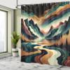 Ambesonne Boho Scenery Shower Curtain, Mid Century Modern Concept Surreal Dreamy Mountains River and Clouds, Cloth Fabric Bathroom Decor Set with Hooks, 69" W x 84" L, Ginger Teal and Rust view 2