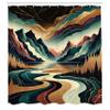 Ambesonne Boho Scenery Shower Curtain, Mid Century Modern Concept Surreal Dreamy Mountains River and Clouds, Cloth Fabric Bathroom Decor Set with Hooks, 69" W x 84" L, Ginger Teal and Rust view 4