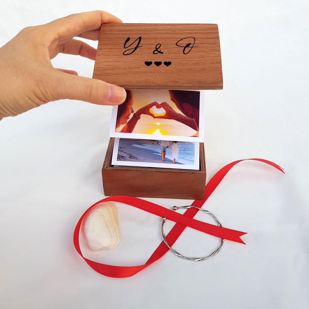 Valentine Photo Album Wooden Box, Custom Initial Name, Image Explosion Gift Box, Birthday, Anniversary, Wedding Gift D1-51
