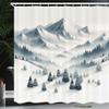 Ambesonne Mountain Shower Curtain, Breezy Terrain Winter Season Panorama Peaks and Spruce Trees Print, Cloth Fabric Bathroom Decor Set with Hooks, 69" W x 70" L, Pale Slate Blue and White view 1