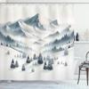 Ambesonne Mountain Shower Curtain, Breezy Terrain Winter Season Panorama Peaks and Spruce Trees Print, Cloth Fabric Bathroom Decor Set with Hooks, 69" W x 70" L, Pale Slate Blue and White view 3