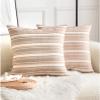 Cethom Decorative Boho Throw Pillow Covers, Farmhouse Textured Pillow Case, 18 x 18 Inch Set of 2, Chair Sofa Bedroom Living Room Home Decor Couch Cushion Case, Brown and Beige Striped view 1