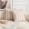Cethom Decorative Boho Throw Pillow Covers, Farmhouse Textured Pillow Case, 18 x 18 Inch Set of 2, Chair Sofa Bedroom Living Room Home Decor Couch Cushion Case, Brown and Beige Striped view 3