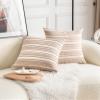 Cethom Decorative Boho Throw Pillow Covers, Farmhouse Textured Pillow Case, 18 x 18 Inch Set of 2, Chair Sofa Bedroom Living Room Home Decor Couch Cushion Case, Brown and Beige Striped view 4
