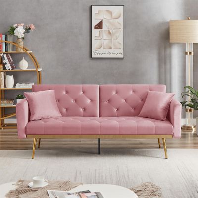 Convertible Futon Sofa Bed, Modern Reclining Futon Loveseat Couch with 2 Pillowa Sleeper Sofa for Dorm Room Living Room Bedroom Office