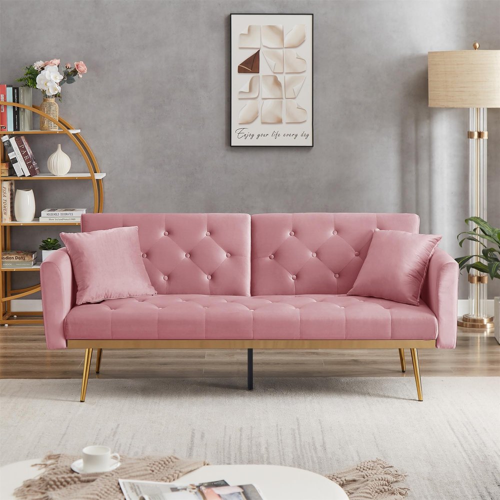 Convertible Futon Sofa Bed, Modern Reclining Futon Loveseat Couch with 2 Pillowa Sleeper Sofa for Dorm Room Living Room Bedroom Office
