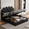 Queen Size Upholstered Petal Shaped Platform Bed with Hydraulic Storage System, PU Storage Bed, Decorated with Metal Balls, Black view 1