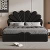 Queen Size Upholstered Petal Shaped Platform Bed with Hydraulic Storage System, PU Storage Bed, Decorated with Metal Balls, Black view 3