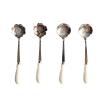 SEELLODGE Silverware Flatware Cutlery Set, 4Pcs Stainless Steel Coffee Stirring Spoon Dessert Spoon Ceramic Handle Rose Flower Spoon (Color : White Silver) view 1