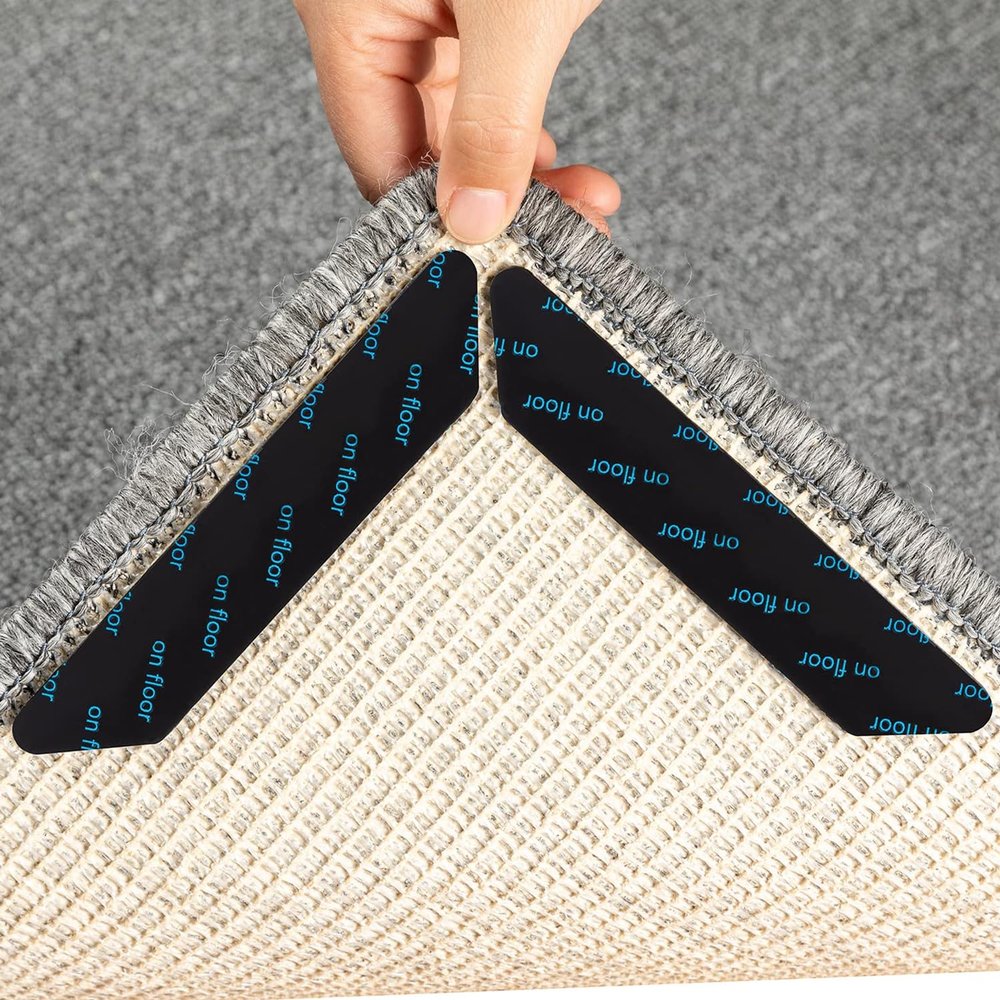 16-Pack Gripper for Rug for Hardwood Floors and Tiles: Double-Sided Reusable Rug Carpet Tape. Anti-Slip Tape Grips Area Rugs, Non-Slip Rug Pads Prevent Sliding, Curling, and Bunching