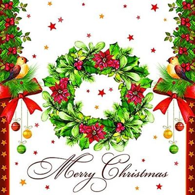 Keep Unique Christmas Napkins - 3-Ply Decorative Napkins - Over 700 Designs, Made in Europe - Serving Supplies For Holiday Parties, Table Decorations  6.5x6.5 20-Count (Wreath Merry, Pack of 4)