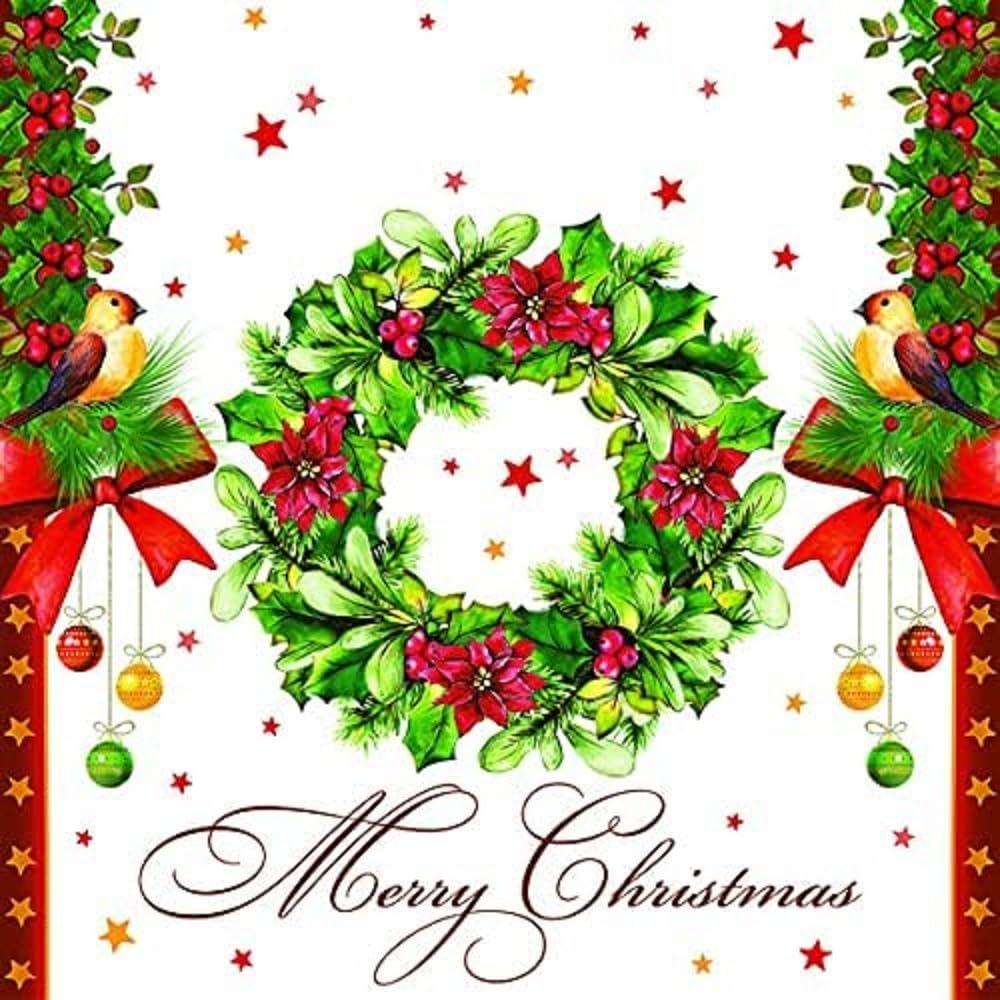 Keep Unique Christmas Napkins - 3-Ply Decorative Napkins - Over 700 Designs, Made in Europe - Serving Supplies For Holiday Parties, Table Decorations 6.5x6.5 20-Count (Wreath Merry, Pack of 4)