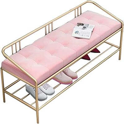 Entryway Bench, Shoe Bench for Living Room, 80CM Shoe Storage Bench with Metal Frame Shoe Stool with Back Hallway Free Standing Shoe Racks for Entryway, Living Room, Bedroom (Color : Pink)