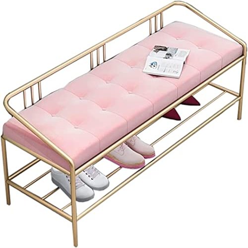Entryway Bench, Shoe Bench for Living Room, 80CM Shoe Storage Bench with Metal Frame Shoe Stool with Back Hallway Free Standing Shoe Racks for Entryway, Living Room, Bedroom (Color : Pink)