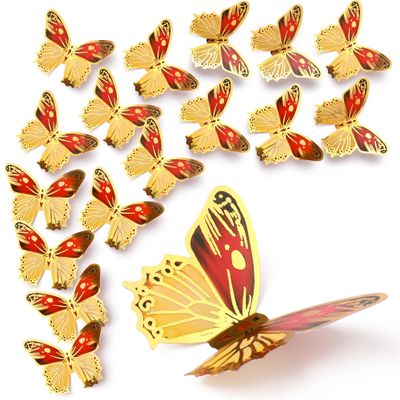 Buiory 36 Pcs Butterfly Baby Shower Decorations 3D Butterfly Wall Decor Gold Butterfly Decorations for Crafts Bouquet Cake Decorating Flower Arrangements Room Decor (Gold)