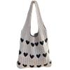 Knit Tote Bag Girl Crochet Tote Bag Cute Knitted Tote Bag Crochet Bag Heart Tote Bag Aesthetic Tote Bag with Love Heart Pattern Large Casual Crochet Shoulder Bag Women Knitting Beach Bags Khaki view 1