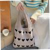 Knit Tote Bag Girl Crochet Tote Bag Cute Knitted Tote Bag Crochet Bag Heart Tote Bag Aesthetic Tote Bag with Love Heart Pattern Large Casual Crochet Shoulder Bag Women Knitting Beach Bags Khaki view 2
