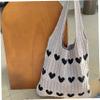 Knit Tote Bag Girl Crochet Tote Bag Cute Knitted Tote Bag Crochet Bag Heart Tote Bag Aesthetic Tote Bag with Love Heart Pattern Large Casual Crochet Shoulder Bag Women Knitting Beach Bags Khaki view 3