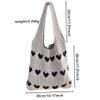 Knit Tote Bag Girl Crochet Tote Bag Cute Knitted Tote Bag Crochet Bag Heart Tote Bag Aesthetic Tote Bag with Love Heart Pattern Large Casual Crochet Shoulder Bag Women Knitting Beach Bags Khaki view 4