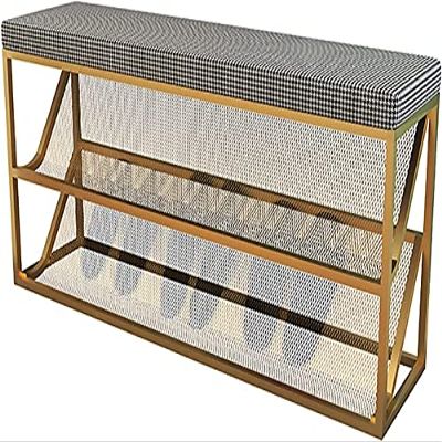 Entryway Bench, Shoe Bench for Living Room, 2 Tiers Shoe Bench with Comfortable Seat Entryway Shoe Rack Organiser with Metal Frame Perfect Bench Seat Storage for Hallway (Color : Houndstooth, Size :