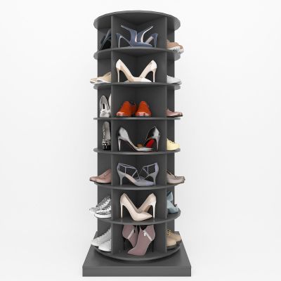 HomVent Rotating Shoe Rack, Wooden 7-Tier Spinning Shoe Rack Tower, Free Standing 360 Revolving Shoe Organizer Shoe Storage Shelf Can Hold Over 28 Pairs Shoes for Entryway Living Room (7-Tier, Gray1)