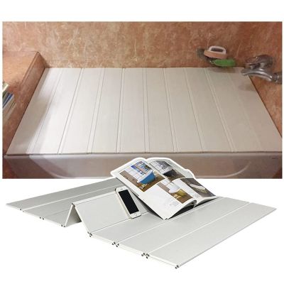 Bathtub Tray Dustproof Waterproof Folding PVC Bathtub Cover, 0.6cm Thick Shutter Bath Lid Bathtub Tray Dust Board Bathroom Shelf for Home, SPA Experience Multifunctional (Color : White, Size : 80x11