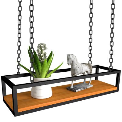 Yopappol Adjustable Ceiling Shelf, Single Layer Hanging Plant Stand, Wine Rack, Metal Floating Display Storage Shelves with Iron Chain - Vintage Home Decor (Size : 120x25x15cm)