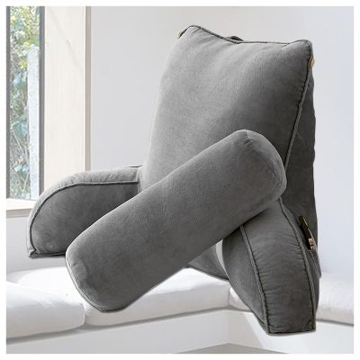 AKYLDI Reading Pillow, Sit up Pillow with Arms and Pockets/Washable Cover, Reading Pillow for Bed for Reading Gaming,Grey