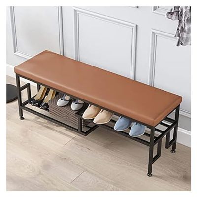 Entryway Bench, Shoe Bench for Living Room, Entrance Metal Shoe Cabinet with Storage Leather Seat Shoe Cabinet Living Room Corridor Three-Tier Shoe Rack Storage Cabinet (Size : 80x35x46cm(31x14x18inc