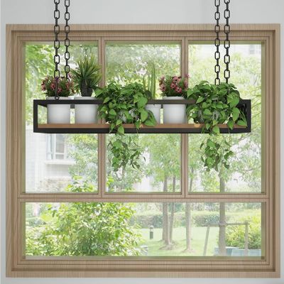Floating Plant Shelf, Ceiling Mounted Shelves Metal Iron Wine Rack for Restaurant Kitchen Bar, Industrial Hanging Display Stand for Wall with Iron Chain Article and Hooks ( Size : 100x25x15cm )