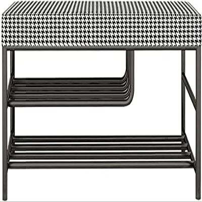 Entryway Bench, Shoe Bench for Living Room, 2-Tier Shoe Bench with Wrought Iron Frame Entryway Shoe Rack with Anti-Slip Foot Pad for Entryway Bedroom Living Room ( Color : Houndstooth-a , Size : 80*32