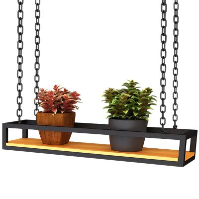 Ceiling-Mount Shelf, Metal Floating Storage Rack with Adjustable Iron Chain, Industrial Hanging Flower Stand Wine Bottle Holder Decorative Display Shelves for Restaurant, Bar, Cafe ( Size : 100x25x15c
