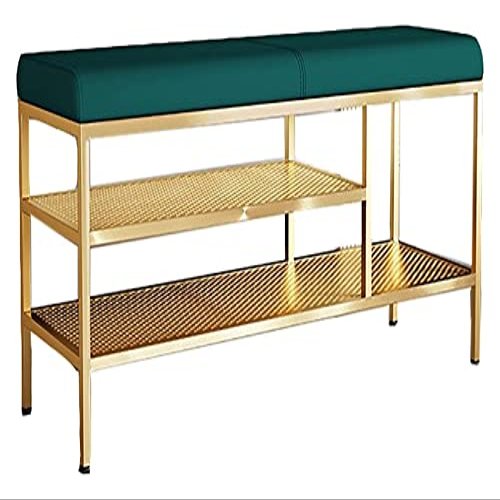 Entryway Bench, Shoe Bench for Living Room, 2 Tiers Storage Bench with Metal Frame, Shoe Rack with Cushion Seating Foot Pad Design, for Entryway Bedroom Living Room (Size : 100 * 32 * 47 cm)