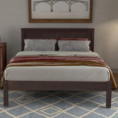 SOFTSEA Twin Size Bed Frame, Platform Bed Frame with Headboard for Bedroom Guest Room Small Room, Solid Wood Bed Frame with Slat Support for Kids Adults, No Box Spring Needed, Easy Assembly, Espresso