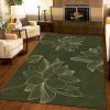 ARRAMU 3x4 Area Rugs Abstract Lines Plants Kids Bedroom Rug, Dark Green Background with Lotus Flowers Bedside Rug Rugged Non Slip for Cafe Living Room Under Table Boys Room Decor view 3