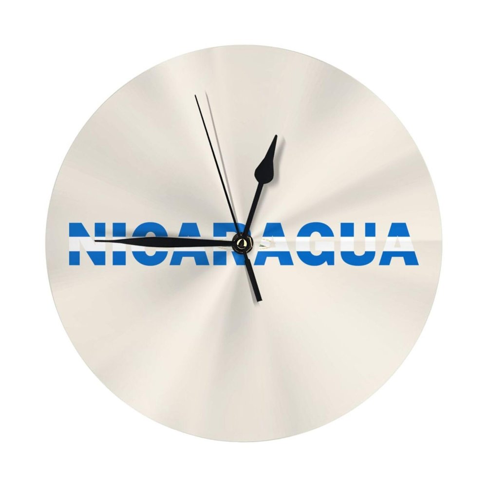 Qauirfe Nicaragua Flag Nicaraguan Text Word Art 9.84-in Silent Non-Ticking Round Wall Clock - Modern Dcor for Home Office School