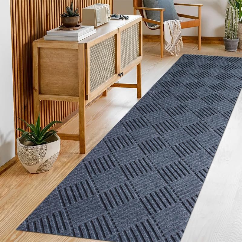 SUWUYUE Runner Rug Non Slip, 6FT x 19FT Washable Area Rug Indoor Outdoor Rubber Back Carpet Mat for Hallway Kitchen Entryway Laundry Room Foyer Balcony Living Room, Grey
