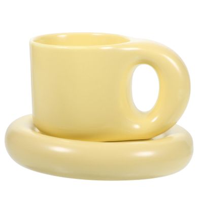 Ciieeo Ceramic Mug with Saucer Aesthetic Coffee Cup Creamy Creative Design for Hot Beverages Easy to and Tea