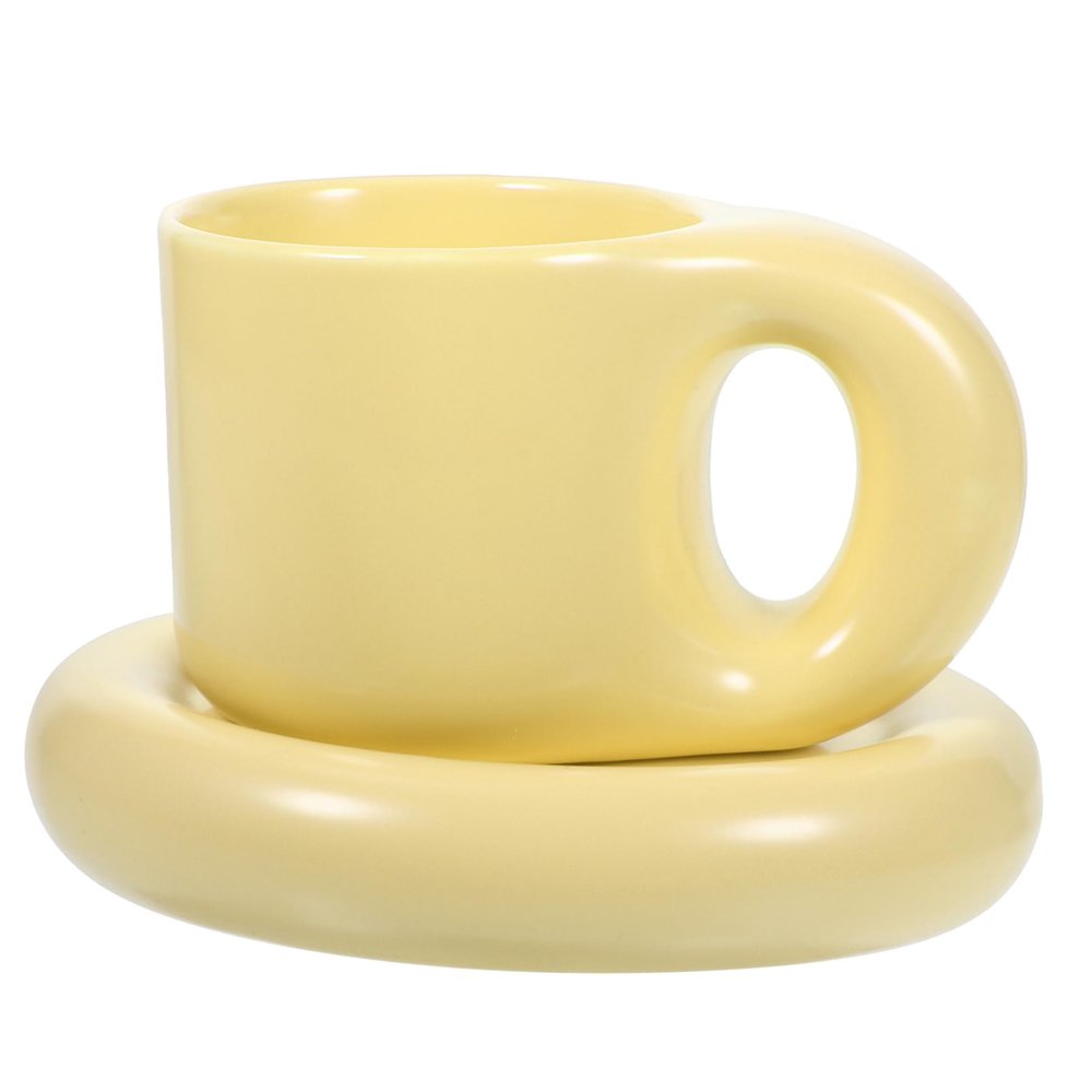 Ciieeo Ceramic Mug with Saucer Aesthetic Coffee Cup Creamy Creative Design for Hot Beverages Easy to and Tea