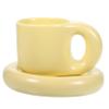 Ciieeo Ceramic Mug with Saucer Aesthetic Coffee Cup Creamy Creative Design for Hot Beverages Easy to and Tea view 1