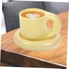 Ciieeo Ceramic Mug with Saucer Aesthetic Coffee Cup Creamy Creative Design for Hot Beverages Easy to and Tea view 3