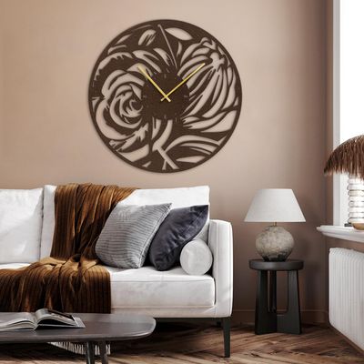 SIGNLEADER Metal Wall Clock Wall Art Decor, Vibrant Floral Cutout Wall Sculpture Clock Silent Battery Operated Hangings Home Decoration for Living Room, Bedroom, Kitchen, Bathroom - 24" Bronze