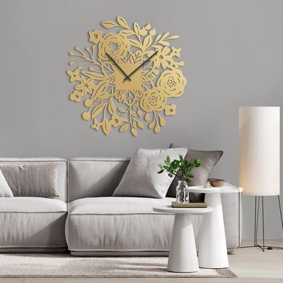 SIGNLEADER Metal Wall Clock Wall Art Decor, Abstract Floral Array Wall Sculpture Clock Silent Battery Operated Hangings Home Decoration for Living Room, Bedroom, Kitchen, Bathroom - 30" Gold