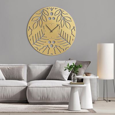 SIGNLEADER Metal Wall Clock Wall Art Decor, Botanical Leaf Pattern Wall Sculpture Clock Silent Battery Operated Hangings Home Decoration for Living Room, Bedroom, Kitchen, Bathroom - 24" Gold