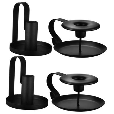 Holibanna 4pcs Retro Iron Candle Holders for Taper Candles Decor for Weddings Dining Rooms Parties and Kitchen Stable Design Matte Finish