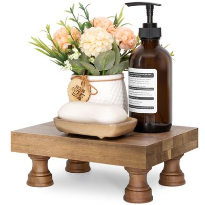 EOSAHR Farmhouse Wooden Riser for Display : Decorative Pedestal Stand for Kitchen Decor and Perfume Tray for Bathroom Counter Organizer - The Home Decor for Apartment Essentials (Acacia Wood)