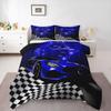 Erosebridal Blue Race Car Comforter Set for Youth Boys,Glitter Ombre Line Art Bedding Set Neon Light Sports Car Dashboard Quilt Twin,Black and White Grid Lattice Buffalo Plaid Decor view 1
